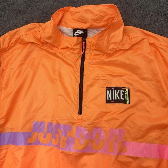 nike windbreaker jacket wome's size 1X JUST DO IT orange pullover lightweight - Picture 2 of 12